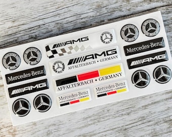 Mercedes Benz 3D Domed Sticker Set , AMG cla cle e300 EQE S Class Series and for other models Labels Performance Logo and Star Emblem Decals