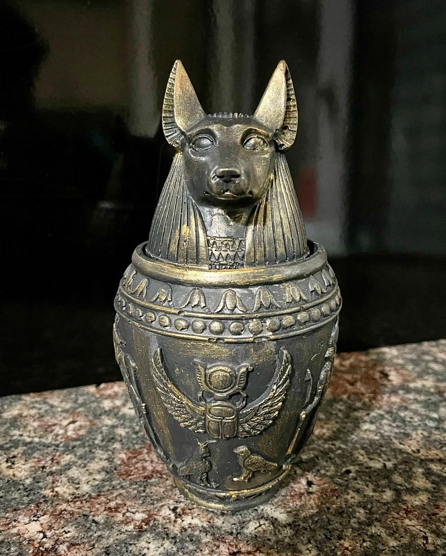 Anubis Canopic Jars Organs Sculpture With Hieroglyph Unique Egyptian