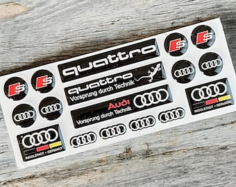 Audi 3D Domed Sticker Set , Quattro A3 S3 A4 S4 RS4 A5 S5 RS5 A6 S6 RS6 A7 S7 RS7 C7 Q5 Q6 Q7 Q8 S Line Labels Logo Rim Emblem Custom Decal