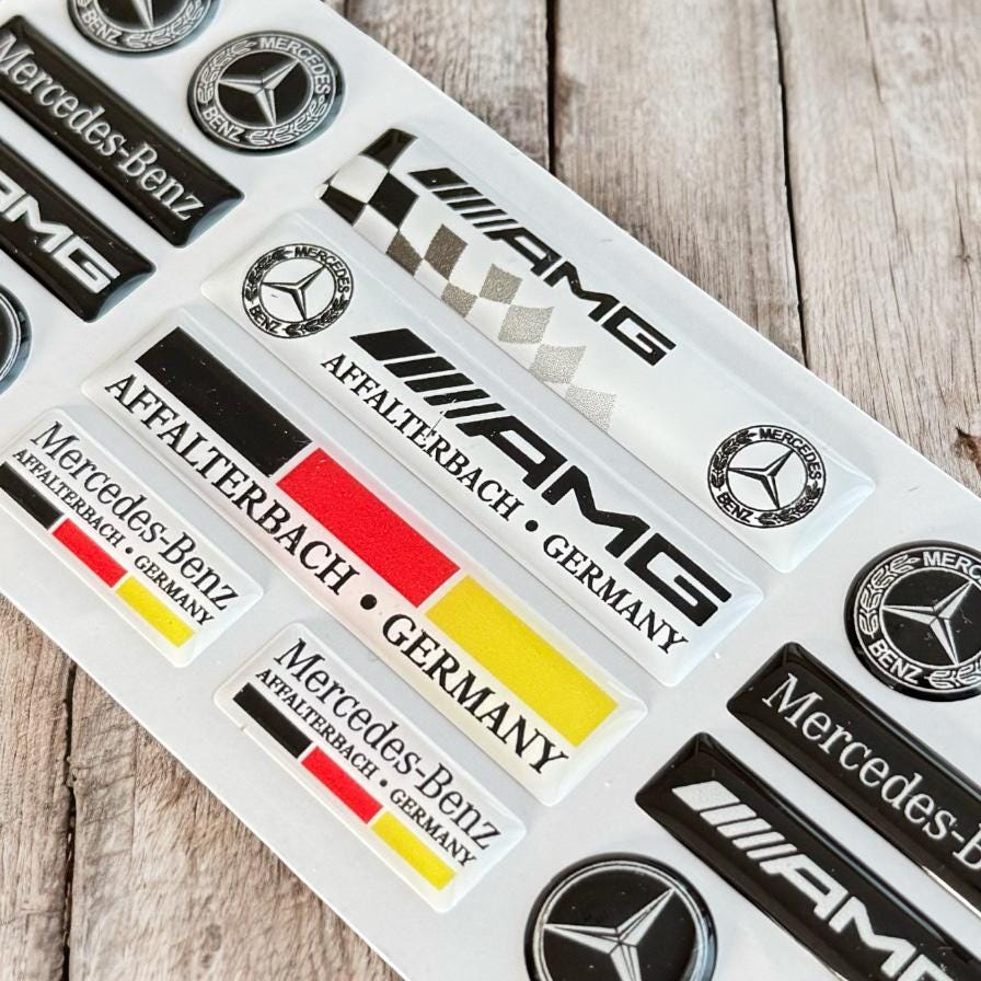 8Pcs Mercedes Benz Car Emblems Metal Sticker 3D Creative Decoration