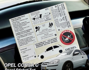 Conjunto de adesivos para Opel Corsa C / Adesivos de vinil de alta qualidade com informações / Acessórios para Opel Corsa / Emblema Opel para personalização de carros