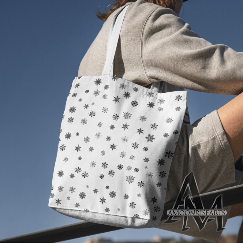 Black & White Snowflake Seamless Pattern, Gothic Winter Repeating