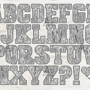 Silver Glitter Varsity Alphabet Clipart, Sequin PNG Set (digital ...