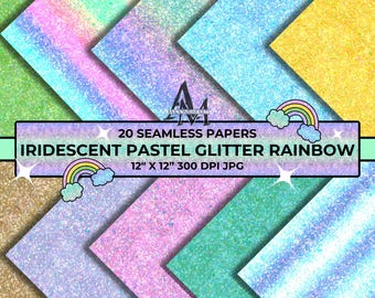 Rainbow Pastel Glitter Digital Paper, Seamless Iridescent Glitter, Rainbow Ombre Backgrounds, Sparkling Texture Printable Paper 300 DPI JPG
