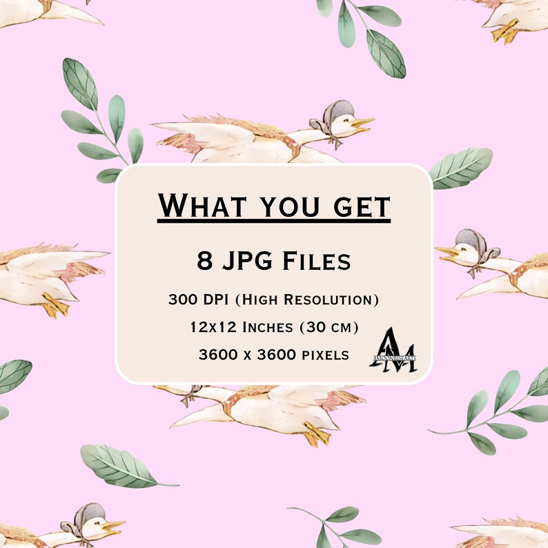 Duck Seamless Pattern, Vintage Flying Duck Repeat Pattern, Goose