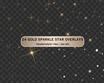 Gold Star Sparkle Overlays, Glitter PNG Clipart (Digital Download)