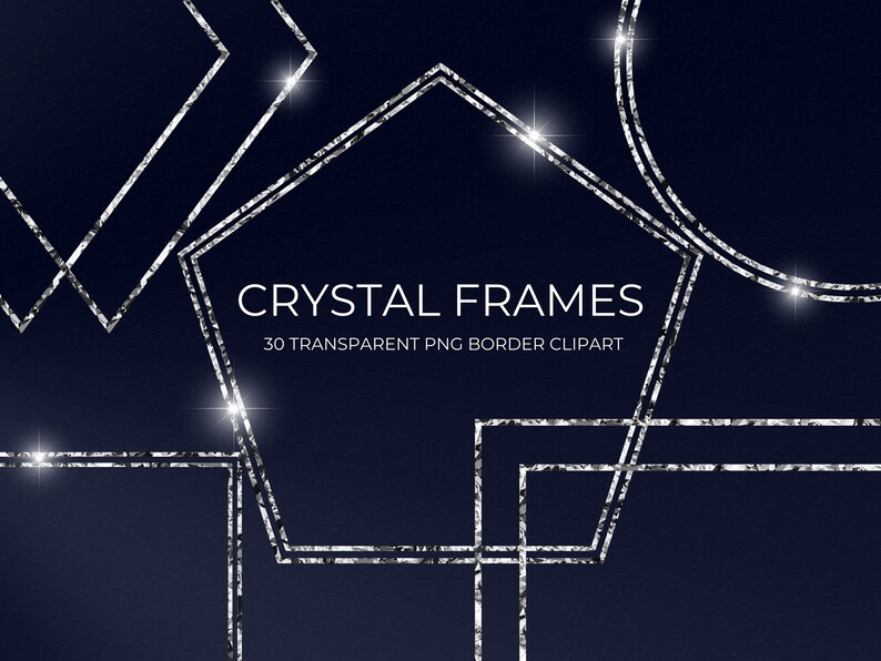 Diamond Frame Clipart, White Luxury Crystal Frame PNG Clip Art, Set of