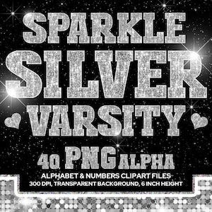 Silver Glitter Varsity Alphabet Clipart, Sequin PNG Set (digital ...