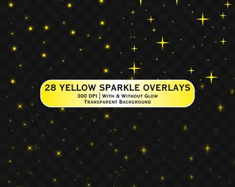 Yellow Star Sparkle PNG Overlays, Glitter Clip Art (Digital Download)
