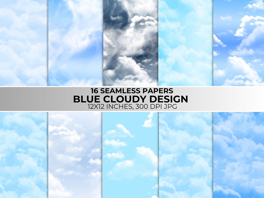 Blue Sky Seamless Pattern Digital Papers, Cloudy Sky Textures, Blue and Grey Skies Background ...