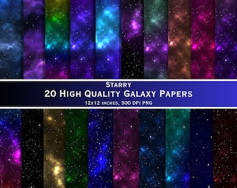 Colorful Galaxy Backgrounds, Starry Night Digital Paper (Digital Download)
