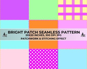Colourful Patchwork Seamless Pattern File, Bright Repeat Pattern, Squares Digital Paper, Fun Retro Kids Design Embroidery Quilt Style