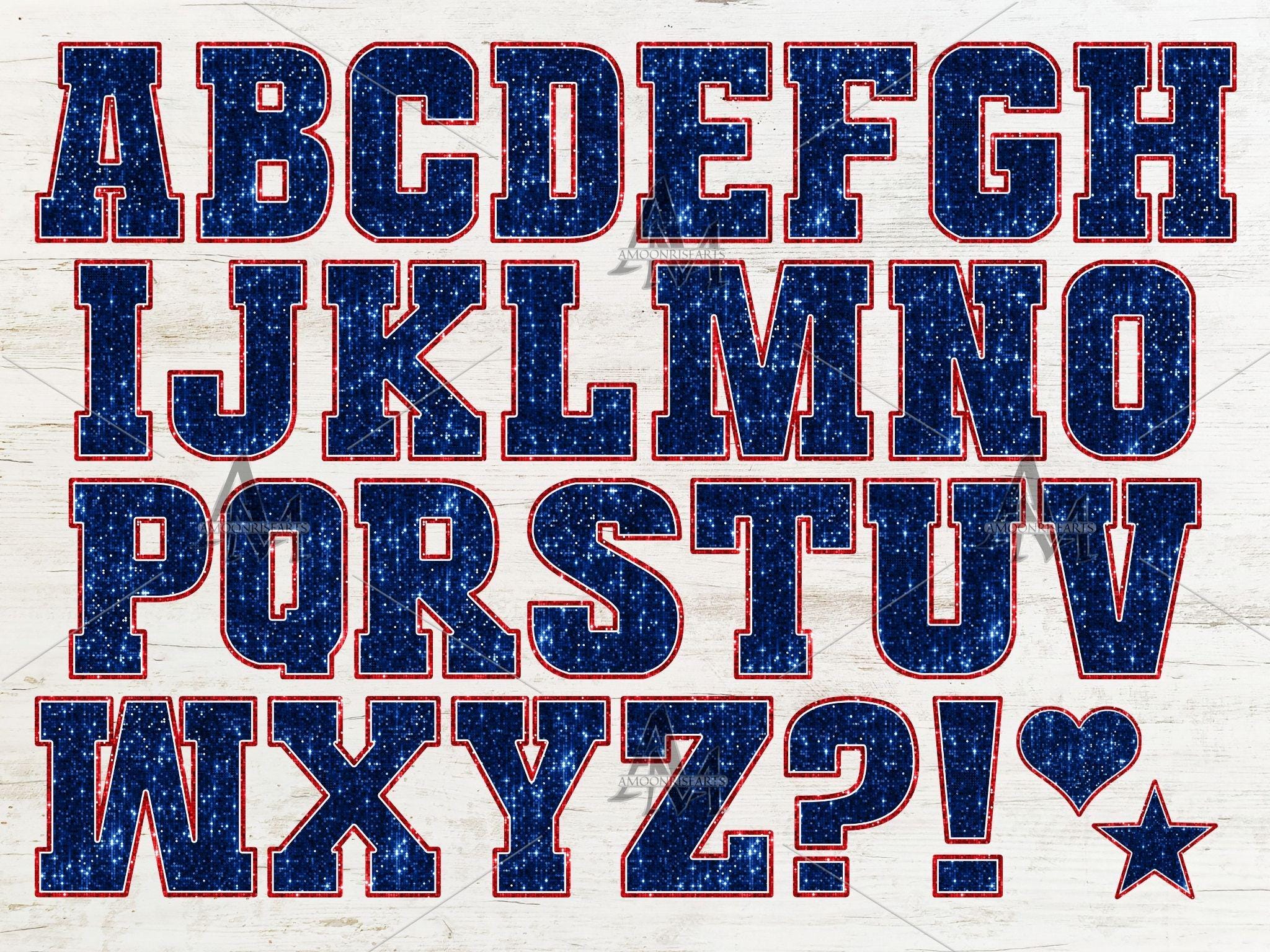 Red & Blue Varsity Alphabet Clipart, Royal Blue Sequin Letter and ...