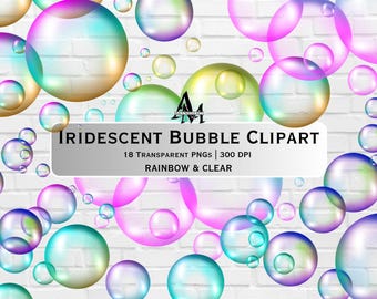 Iridescent Rainbow Bubble Clipart: PNG Graphic Overlays (Digital Download)