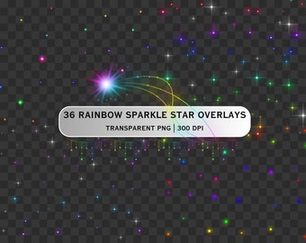 Rainbow Sparkle Star Overlays: PNG Glitter Clipart (Digital Download Bundle)