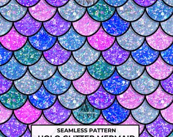Holographic Glitter Mermaid Scales Seamless Pattern, Instant Digital Download Fish or Dragon Scales Digital Paper Background 300 DPI PNG
