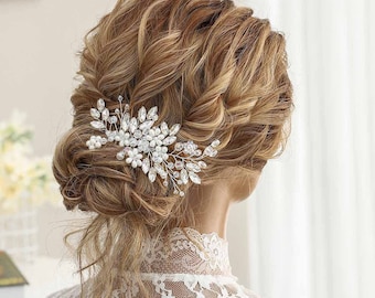 Pince à cheveux de mariage, épingle à cheveux en perles, peignes en strass, accessoires pour cheveux de mariée, argent - 14*6 cm