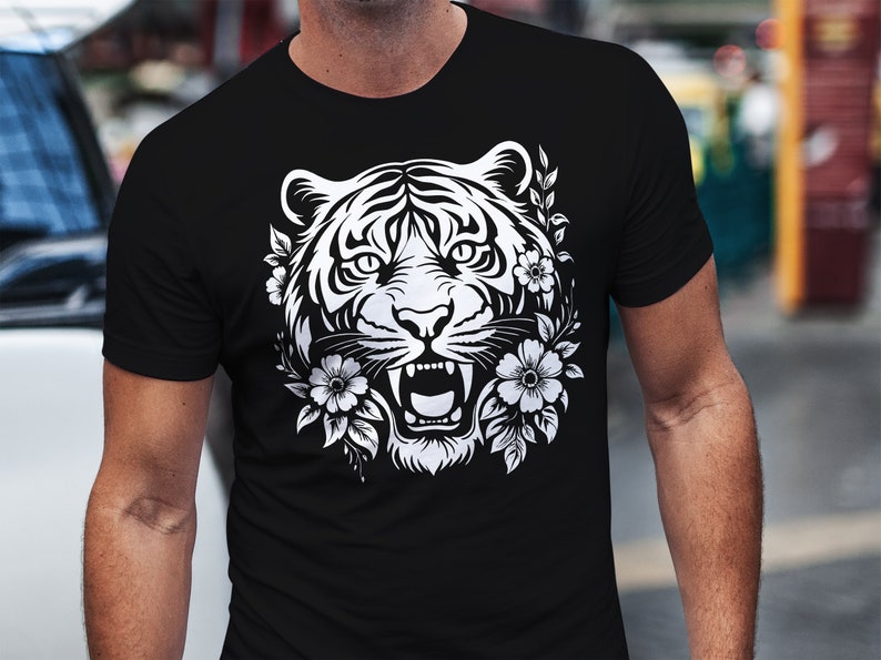 Floral Tiger Printable Vector, Jungle Predator Stencil SVG, Agressive ...