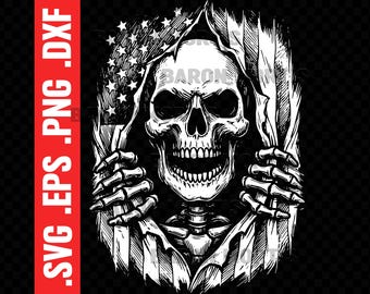 American Flag Skull SVG, Patriotic Biker Design (Digital Download)