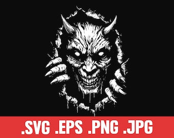 Creepy Demon Vector Art, Spooky Halloween Clipart (Digital Download)