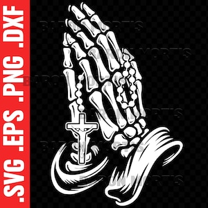 Praying Skeleton Hands SVG: Rosary Beads Crucifix (Digital Download