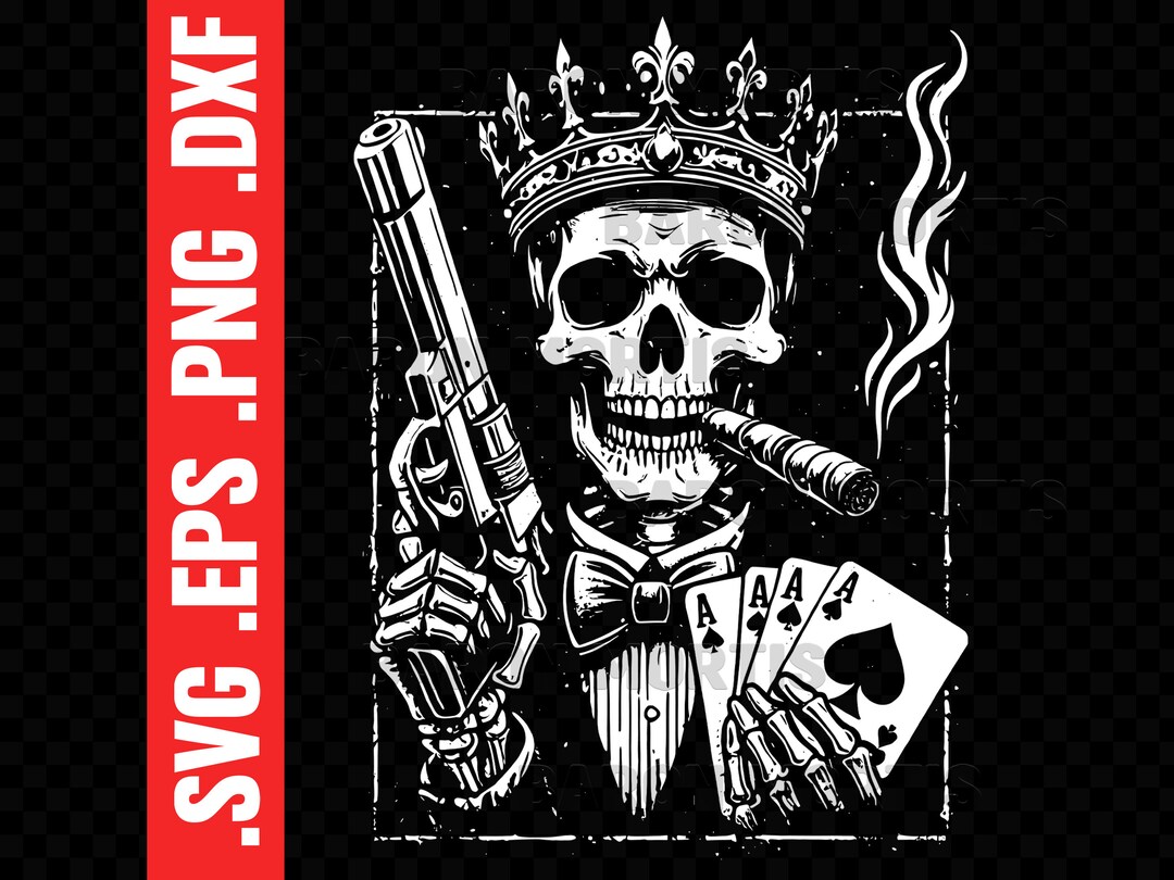 Skeleton King SVG, Crâne et Couronne PNG, Squelette fumant un cigare
