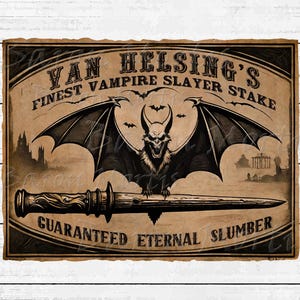 Vampir Slayer Vintage Etikett, Van Helsing Etikett, Dracula Holzpfahl, Transylvania Apotheker, Halloween Speisekammer, Horror Clipart