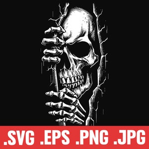Peeking Skull, Creepy Skeleton, Skull SVG, Halloween Clipart, Horror Vector, Skull PNG, Digital Print, Instant Download, Skull Shirt