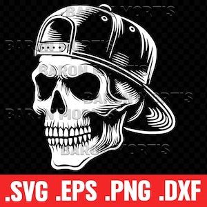 Cool Skull svg, Urban Skull png, Snapback Hat Skull, Skull Wearing Baseball Hat Stencil, Printable Skull Silhouette, Sublimation Cricut File