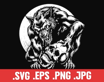 Scary Werewolf Skull Halloween Horror Vector (Digital Download)