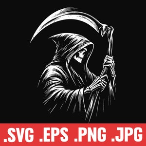 Grim Reaper SVG, Halloween Skull PNG, Horror Skeleton Clipart, Spooky Season Vector, Dark Art, Scary Skull EPS, Scythe, Costume Party Idea