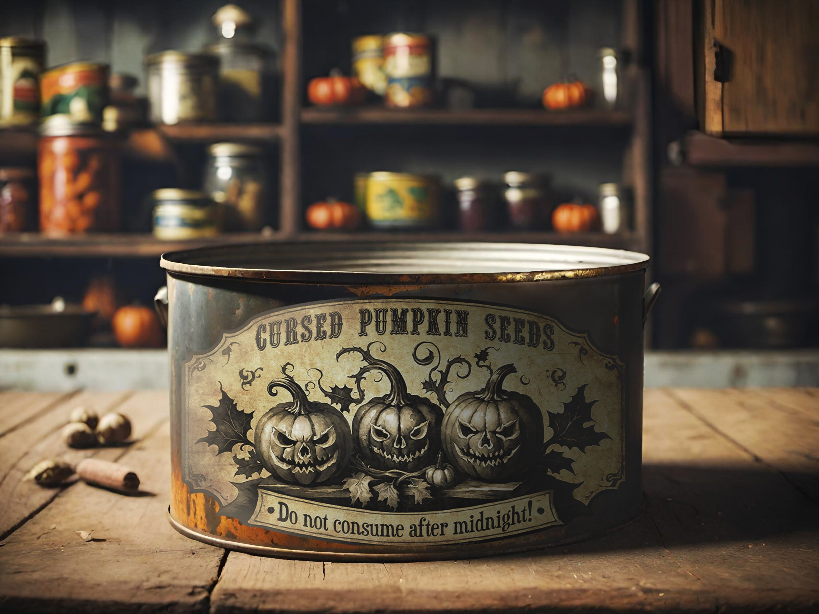 Cursed Pumpkin Seed Label: Vintage Halloween Apothecary (digital ...