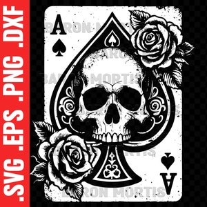 スペードのエースカード SVG、花柄の頭蓋骨 PNG、致命的なギャンブルのクリップアート、ホラープレイカードベクター、危険なゲームクリカット、印刷可能なハロウィーンステンシル