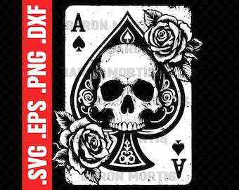 Floral Skull Ace of Spades SVG PNG: Horror Card Clipart (Digital Download)