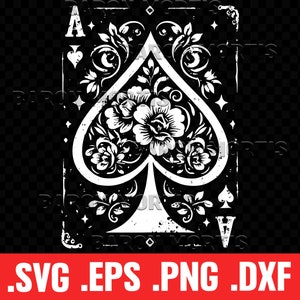 Ace of Spades SVG, Floral Play Cards, Poker Game Card PNG, Magic Trick Card, Printable Vector, Cricut Files, Sublimation Print, Cut File