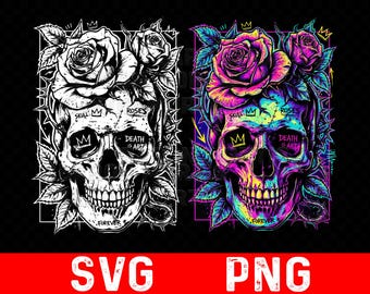Skull Roses SVG Bundle, Edgy Streetwear Tattoo Vector, Graffiti Crown PNG, Skeleton Floral Cricut