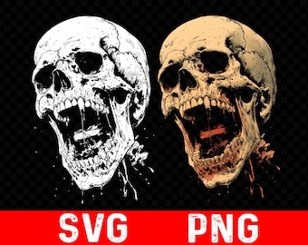 Screaming Skull Gothic Horror PNG SVG, donkere T-shirts en mokken (digitale download)