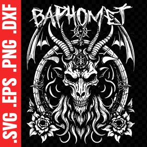 Baphomet Printable Stencil SVG, Demonic Deity Vector Art, Floral Horned Demon Silhouette, Halloween Party T-Shirt Gift Idea, Sublimation