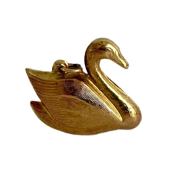 Vintage 9 Karat Gold Schwimmen Schwan Anhänger, 9Kt Anhänger