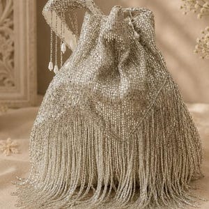 Silver Potli Bag | Indian Bridal Potli Purse | Embellished Drawstring Clutch | Wedding & Party Handbag | Traditional Evening Bag