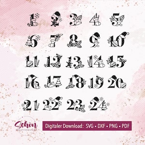 Adventskalender Zahlen Plotterbundle | svg, dxf, pdf, png | Zahlen von 1 bis 24 zum Plotten für den eigenen Adventskalender