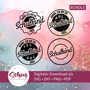 Fichiers de tracé écolier 2025 – Hourra, je suis écolier – inscription scolaire svg, pdf, dxf, png bundle – 4 modèles pour garçons et filles