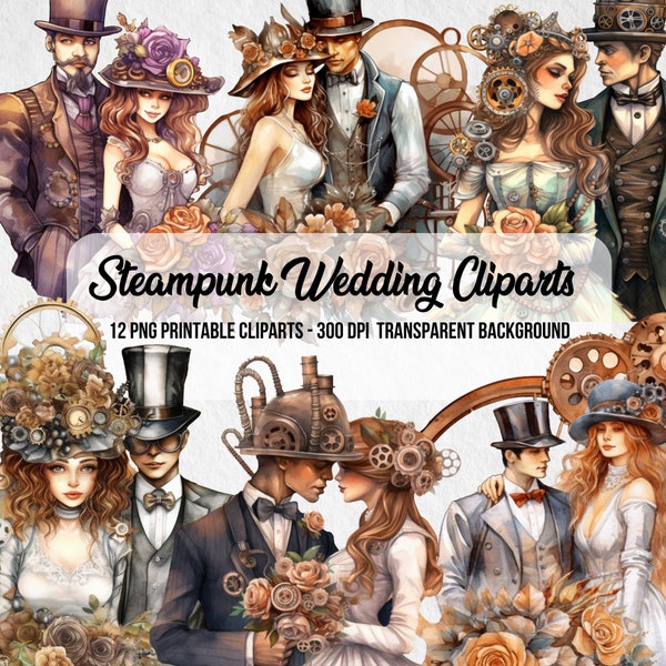 Steampunk Wedding Cliparts,Commercial Use, Wedding Bundle,PNG Steampunk Cliparts,Watercolor Effect,Clipart Bundle,Instant Digital Download