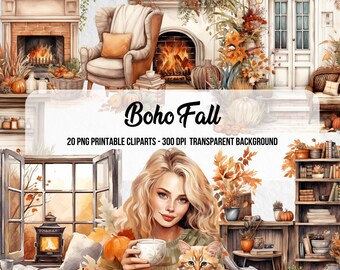 Boho Fall  Cliparts,Watercolor Cliparts,Fall Clipart,Autumn Elements,Boho PNG,Autumn Sublimation,Scrapbook,Junk Journal,Paper Crafts