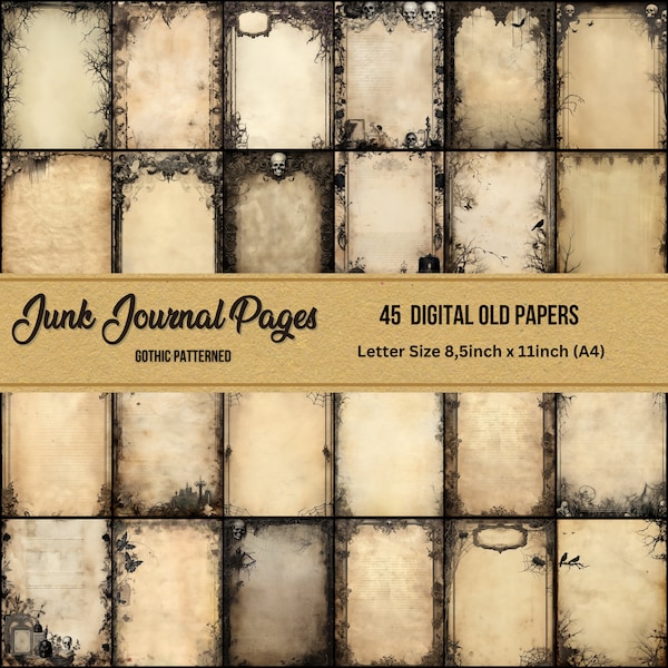 pages de journal indésirable, textures gothiques, papiers parchemin, vieux papier imprimable, pages de grimoire numérique, page de lettre vintage, téléchargement numérique instantané