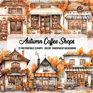 Autumn Coffee Shop  Cliparts,Watercolor Clipart,Fall Clipart,Autumn Elements,Fall  PNG,Autumn Sublimation,Scrapbook,Junk Journal,Paper Craft