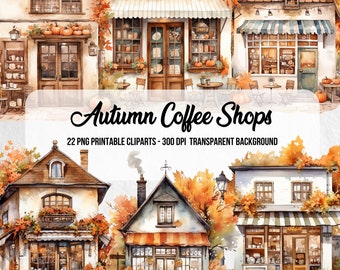 Autumn Coffee Shop  Cliparts,Watercolor Clipart,Fall Clipart,Autumn Elements,Fall  PNG,Autumn Sublimation,Scrapbook,Junk Journal,Paper Craft