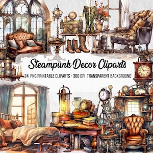 Steampunk Decor Cliparts,PNG Steampunk,Scrapbook,Commercial Use,Steampunk Style,Fantasy Image,Instant Digital Download,Clipart Bundle