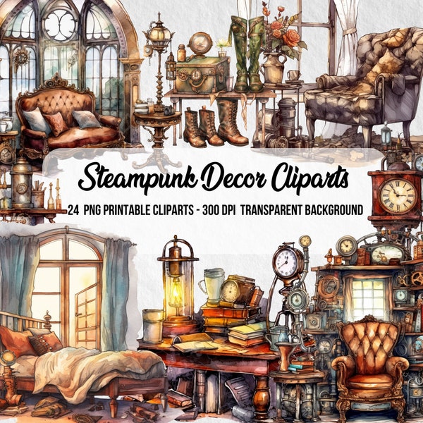 Steampunk Decor Cliparts,PNG Steampunk,Scrapbook,Commercial Use,Steampunk Style,Fantasy Image,Instant Digital Download,Clipart Bundle