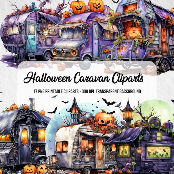 Halloween Caravan Cliparts,PNG Halloween,Digital Print,Spooky Season,Halloween Art,Instant Digital Download,Horror Cliparts,Creepy Halloween